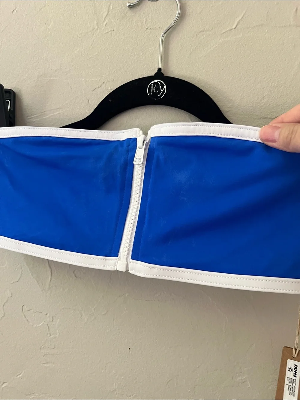 💙SKIMS SPORTY ZIP UP SWIM BANDEAU BIKINI TOP COBALT FLAWED S